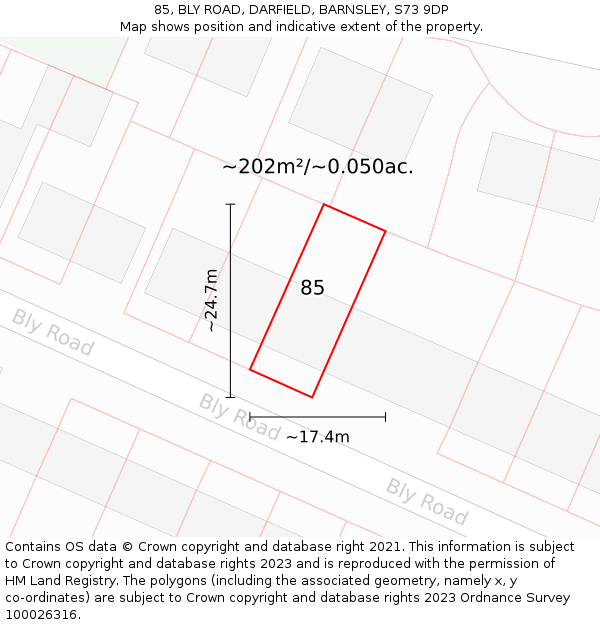 85, BLY ROAD, DARFIELD, BARNSLEY, S73 9DP: Plot and title map