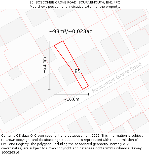 85, BOSCOMBE GROVE ROAD, BOURNEMOUTH, BH1 4PQ: Plot and title map