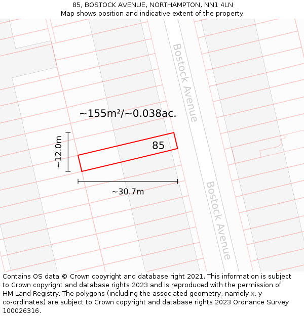 85, BOSTOCK AVENUE, NORTHAMPTON, NN1 4LN: Plot and title map