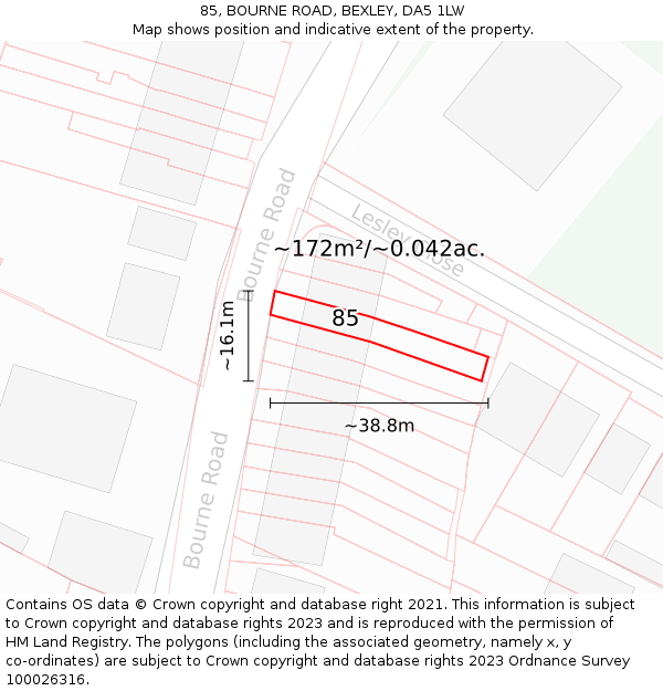 85, BOURNE ROAD, BEXLEY, DA5 1LW: Plot and title map