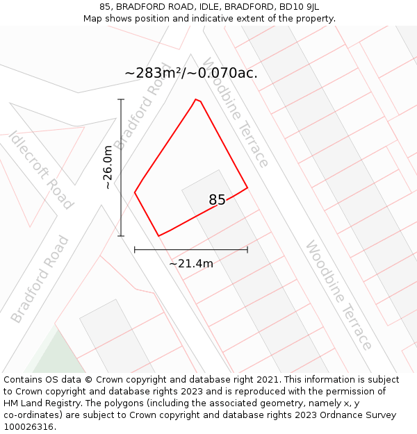 85, BRADFORD ROAD, IDLE, BRADFORD, BD10 9JL: Plot and title map