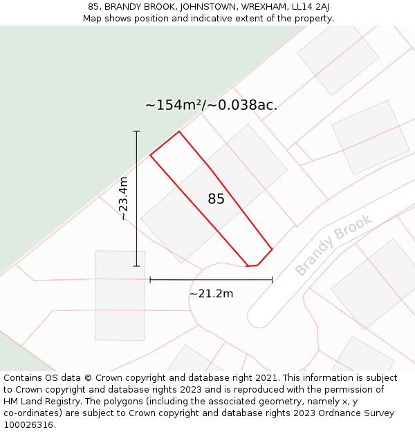 85, BRANDY BROOK, JOHNSTOWN, WREXHAM, LL14 2AJ: Plot and title map