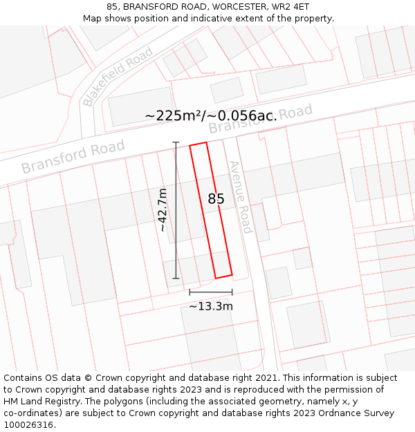 85, BRANSFORD ROAD, WORCESTER, WR2 4ET: Plot and title map