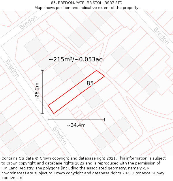 85, BREDON, YATE, BRISTOL, BS37 8TD: Plot and title map