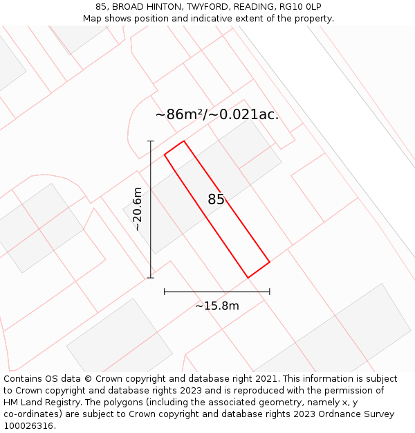 85, BROAD HINTON, TWYFORD, READING, RG10 0LP: Plot and title map