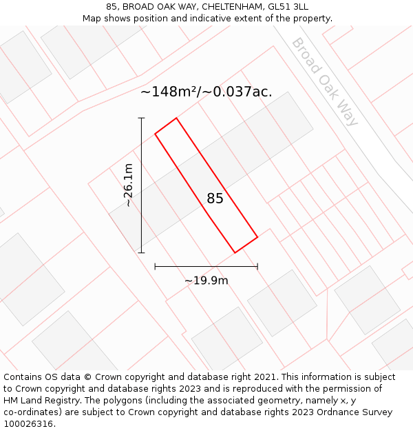 85, BROAD OAK WAY, CHELTENHAM, GL51 3LL: Plot and title map