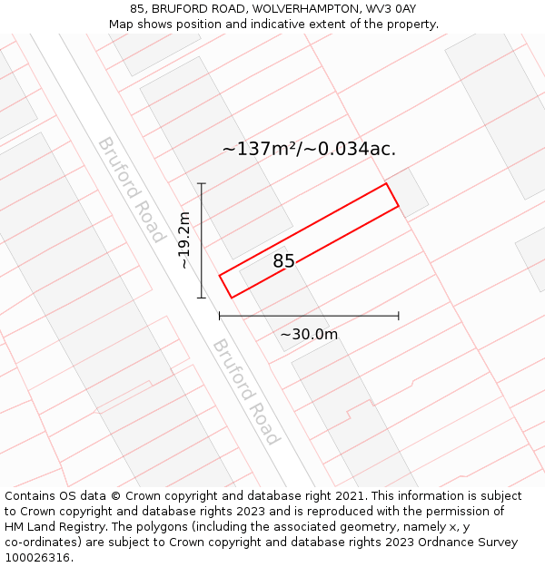 85, BRUFORD ROAD, WOLVERHAMPTON, WV3 0AY: Plot and title map