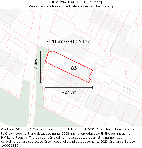 85, BRUTON WAY, BRACKNELL, RG12 0GJ: Plot and title map