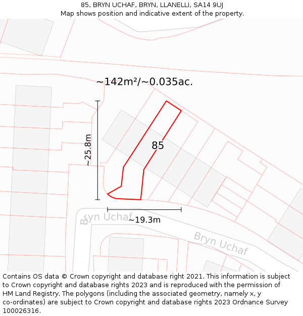 85, BRYN UCHAF, BRYN, LLANELLI, SA14 9UJ: Plot and title map