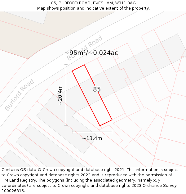 85, BURFORD ROAD, EVESHAM, WR11 3AG: Plot and title map