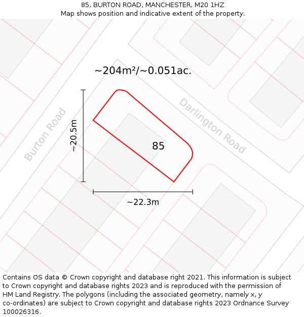 85, BURTON ROAD, MANCHESTER, M20 1HZ: Plot and title map