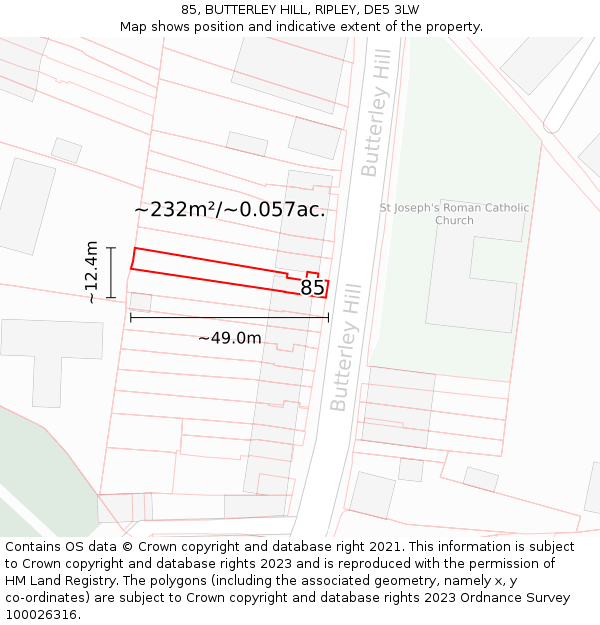 85, BUTTERLEY HILL, RIPLEY, DE5 3LW: Plot and title map