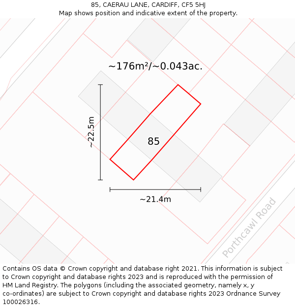 85, CAERAU LANE, CARDIFF, CF5 5HJ: Plot and title map