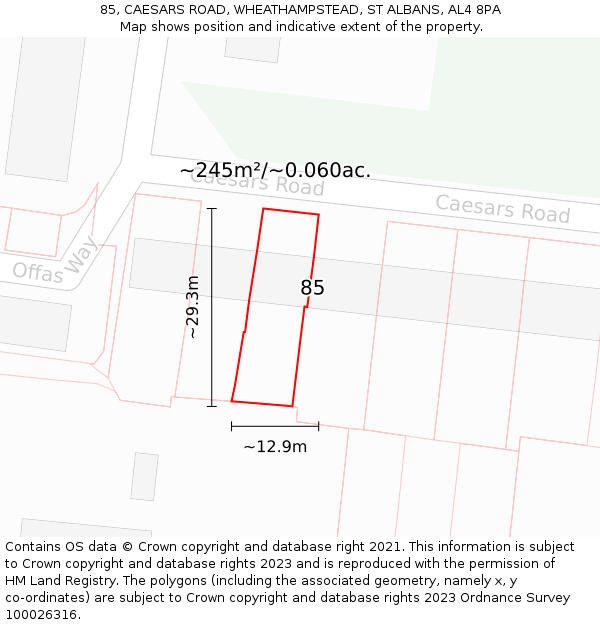 85, CAESARS ROAD, WHEATHAMPSTEAD, ST ALBANS, AL4 8PA: Plot and title map