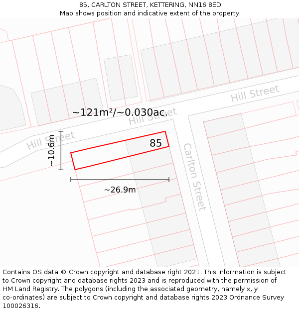 85, CARLTON STREET, KETTERING, NN16 8ED: Plot and title map