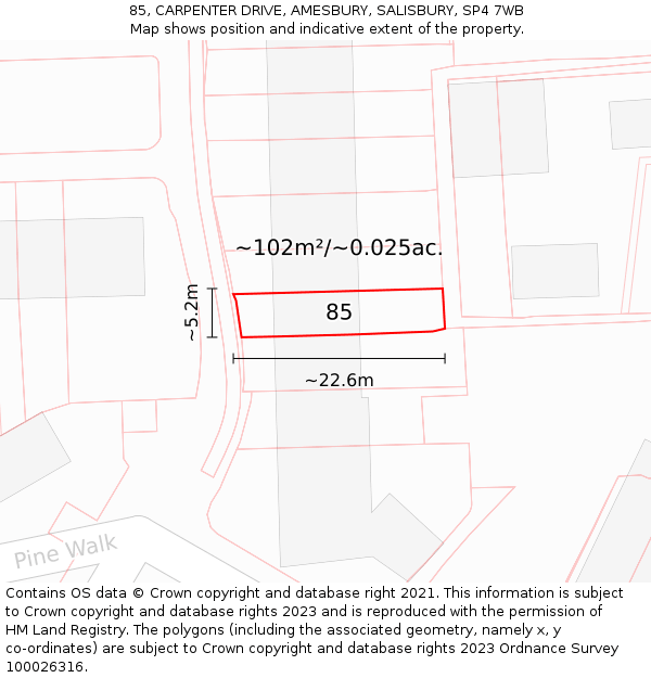 85, CARPENTER DRIVE, AMESBURY, SALISBURY, SP4 7WB: Plot and title map