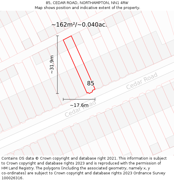 85, CEDAR ROAD, NORTHAMPTON, NN1 4RW: Plot and title map