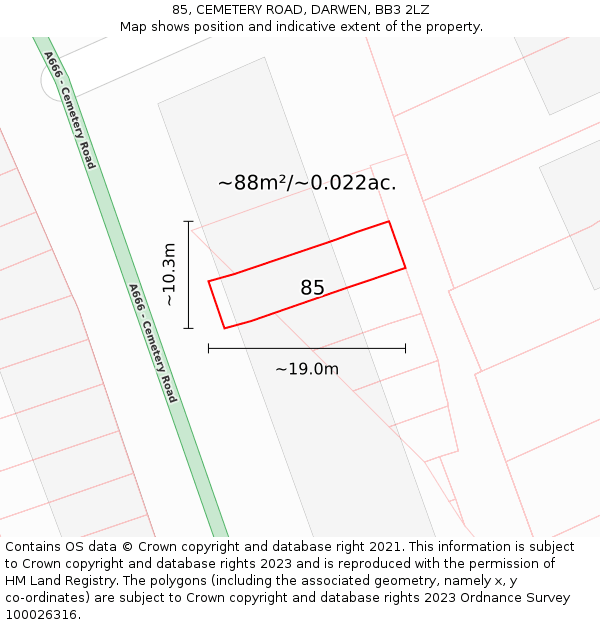 85, CEMETERY ROAD, DARWEN, BB3 2LZ: Plot and title map