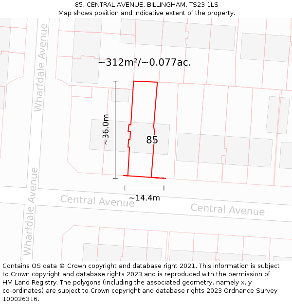 85, CENTRAL AVENUE, BILLINGHAM, TS23 1LS: Plot and title map
