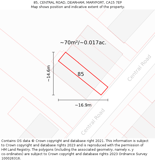 85, CENTRAL ROAD, DEARHAM, MARYPORT, CA15 7EP: Plot and title map