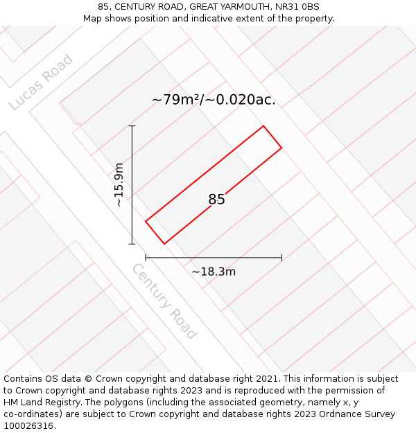 85, CENTURY ROAD, GREAT YARMOUTH, NR31 0BS: Plot and title map