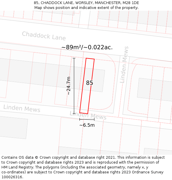 85, CHADDOCK LANE, WORSLEY, MANCHESTER, M28 1DE: Plot and title map