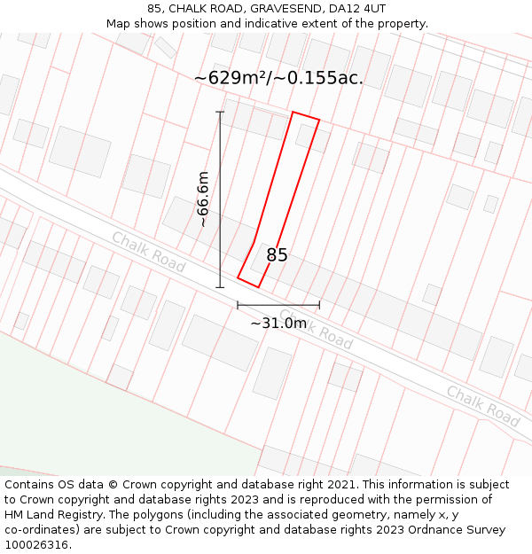 85, CHALK ROAD, GRAVESEND, DA12 4UT: Plot and title map
