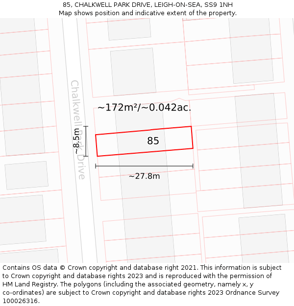 85, CHALKWELL PARK DRIVE, LEIGH-ON-SEA, SS9 1NH: Plot and title map