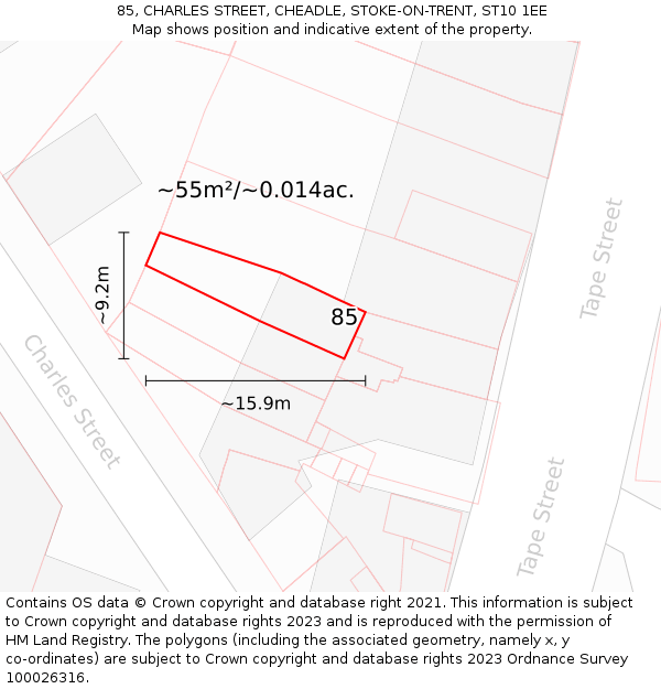 85, CHARLES STREET, CHEADLE, STOKE-ON-TRENT, ST10 1EE: Plot and title map