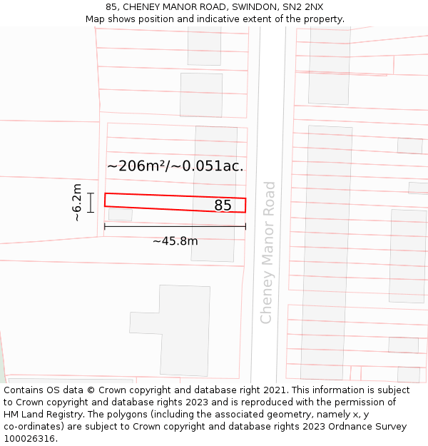85, CHENEY MANOR ROAD, SWINDON, SN2 2NX: Plot and title map