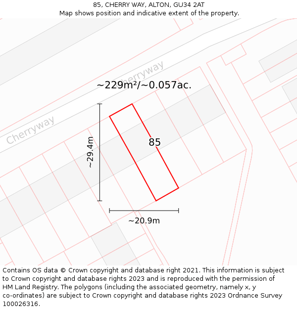85, CHERRY WAY, ALTON, GU34 2AT: Plot and title map