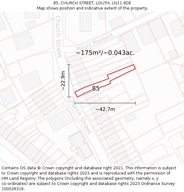 85, CHURCH STREET, LOUTH, LN11 9DE: Plot and title map