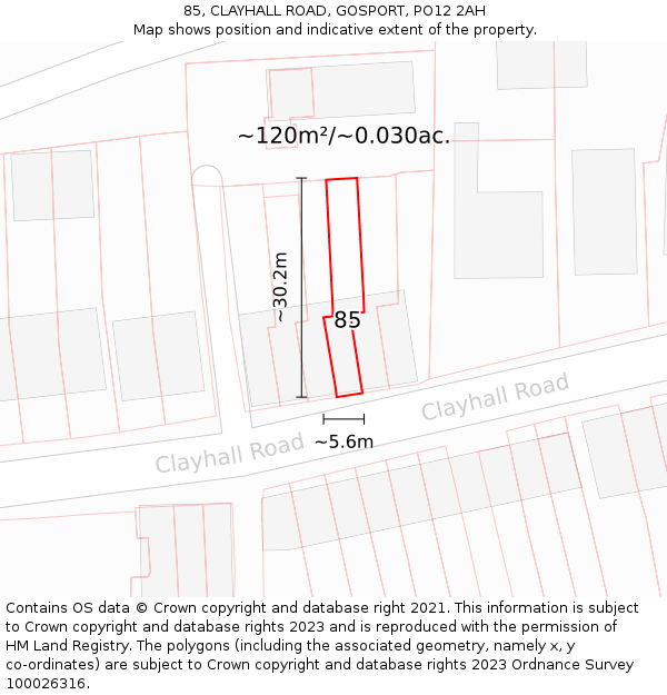 85, CLAYHALL ROAD, GOSPORT, PO12 2AH: Plot and title map