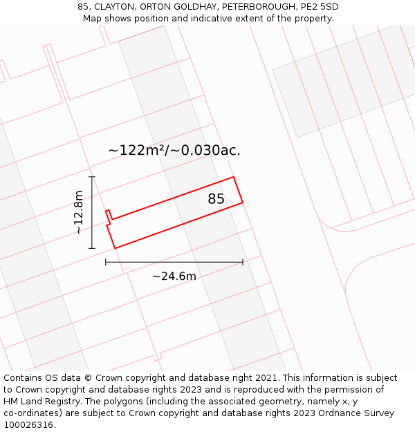 85, CLAYTON, ORTON GOLDHAY, PETERBOROUGH, PE2 5SD: Plot and title map