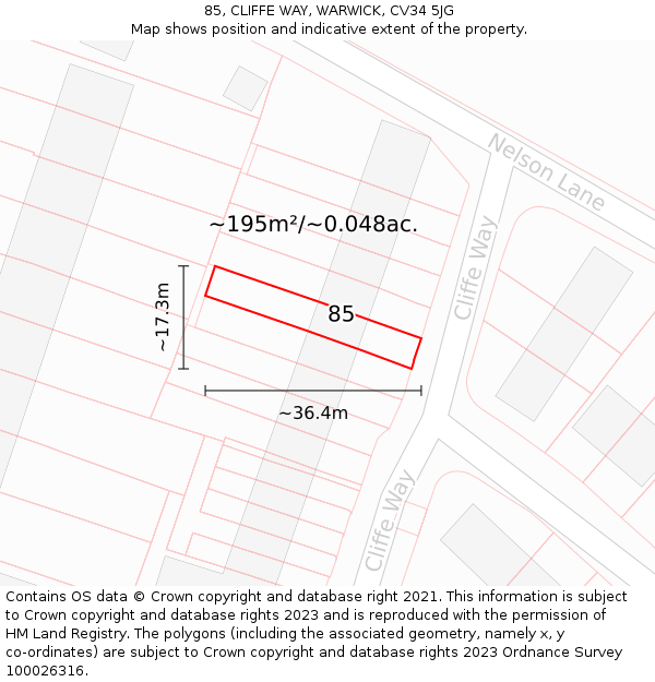 85, CLIFFE WAY, WARWICK, CV34 5JG: Plot and title map