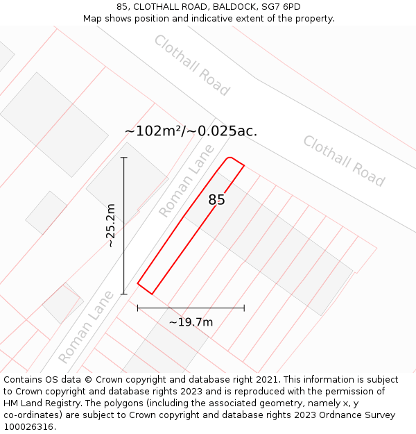 85, CLOTHALL ROAD, BALDOCK, SG7 6PD: Plot and title map