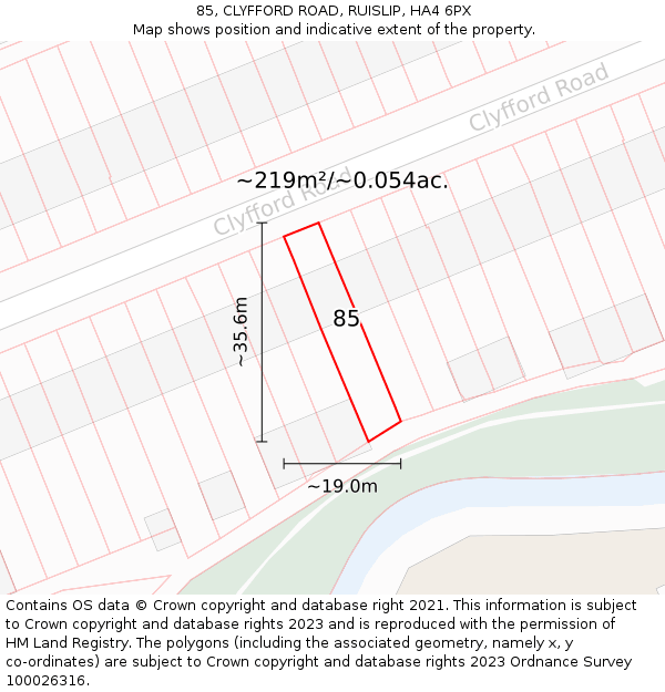 85, CLYFFORD ROAD, RUISLIP, HA4 6PX: Plot and title map