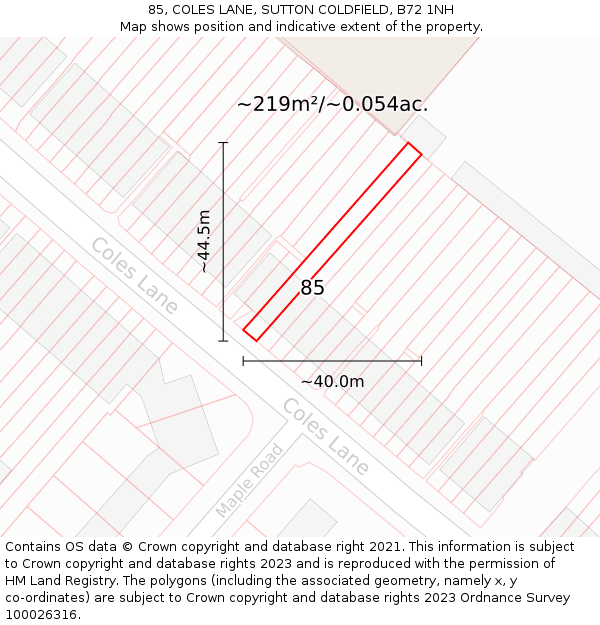 85, COLES LANE, SUTTON COLDFIELD, B72 1NH: Plot and title map