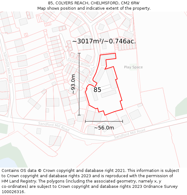 85, COLYERS REACH, CHELMSFORD, CM2 6RW: Plot and title map