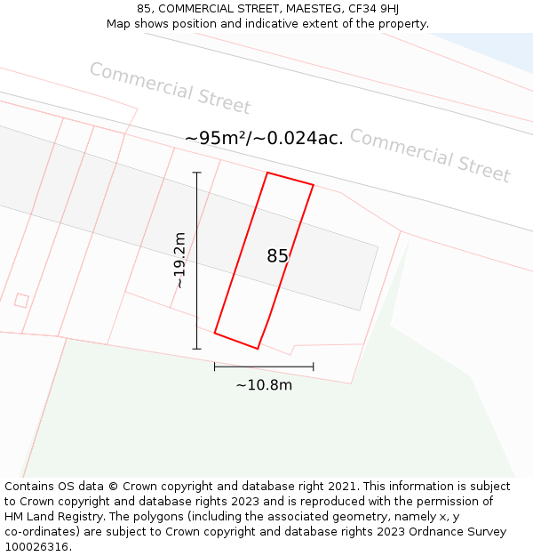 85, COMMERCIAL STREET, MAESTEG, CF34 9HJ: Plot and title map