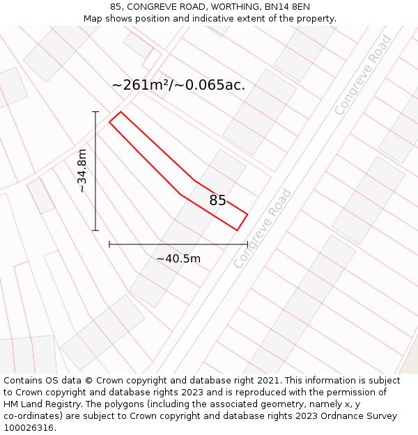 85, CONGREVE ROAD, WORTHING, BN14 8EN: Plot and title map