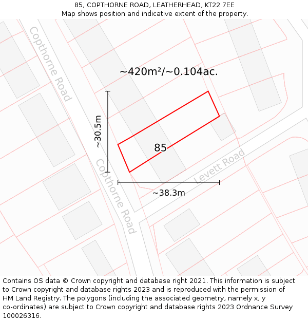 85, COPTHORNE ROAD, LEATHERHEAD, KT22 7EE: Plot and title map