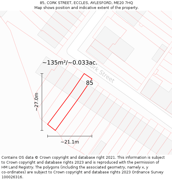 85, CORK STREET, ECCLES, AYLESFORD, ME20 7HQ: Plot and title map