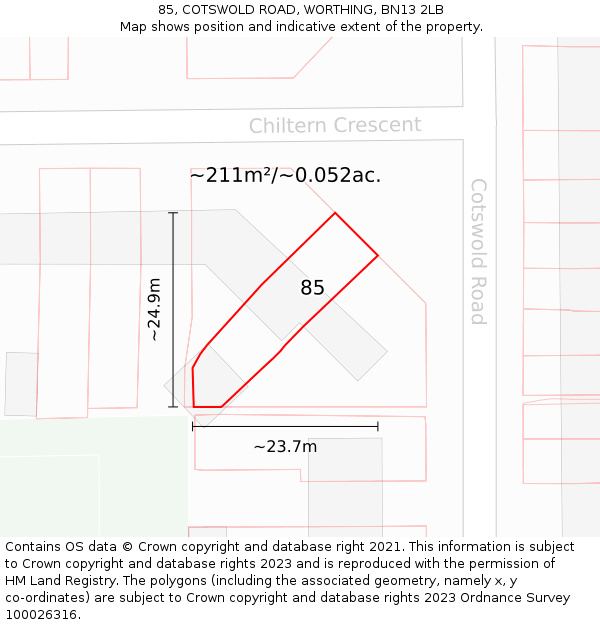 85, COTSWOLD ROAD, WORTHING, BN13 2LB: Plot and title map