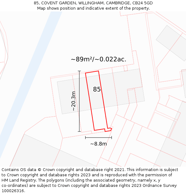 85, COVENT GARDEN, WILLINGHAM, CAMBRIDGE, CB24 5GD: Plot and title map