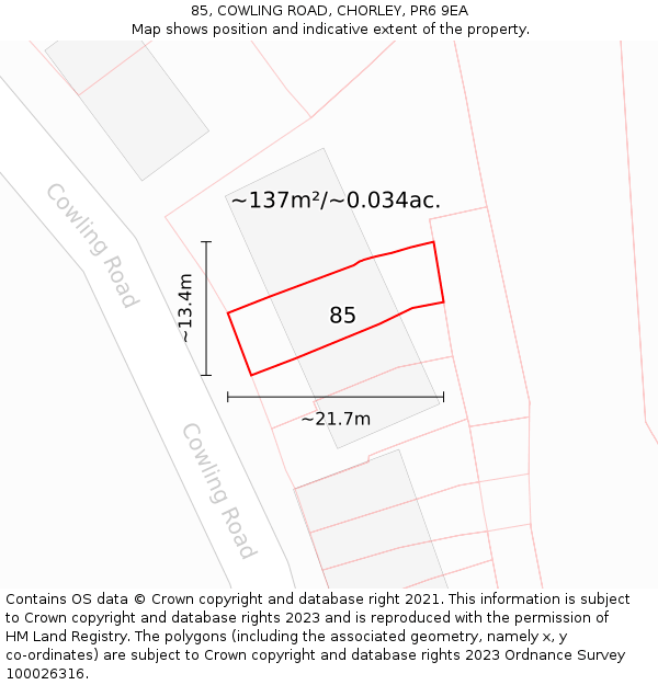 85, COWLING ROAD, CHORLEY, PR6 9EA: Plot and title map