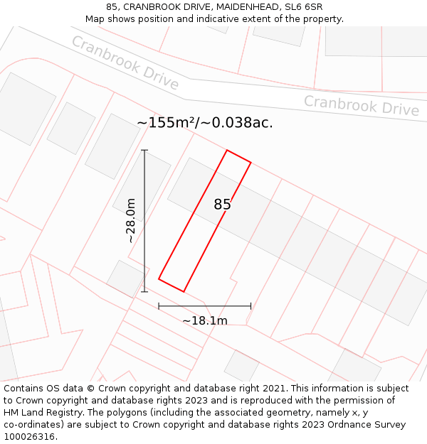 85, CRANBROOK DRIVE, MAIDENHEAD, SL6 6SR: Plot and title map
