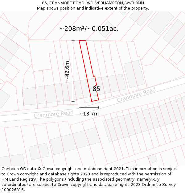 85, CRANMORE ROAD, WOLVERHAMPTON, WV3 9NN: Plot and title map
