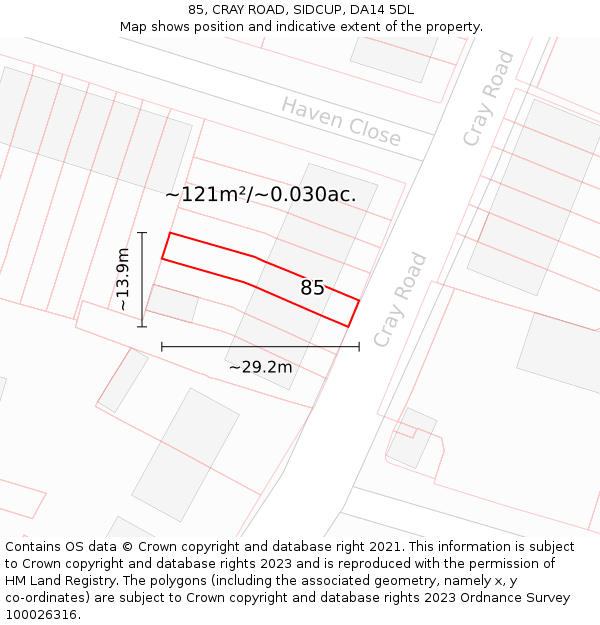 85, CRAY ROAD, SIDCUP, DA14 5DL: Plot and title map