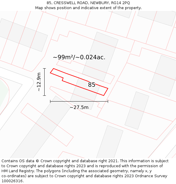 85, CRESSWELL ROAD, NEWBURY, RG14 2PQ: Plot and title map